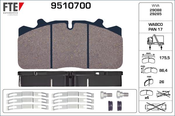 FTE 9510700 - Kit pastiglie freno, Freno a disco autozon.pro