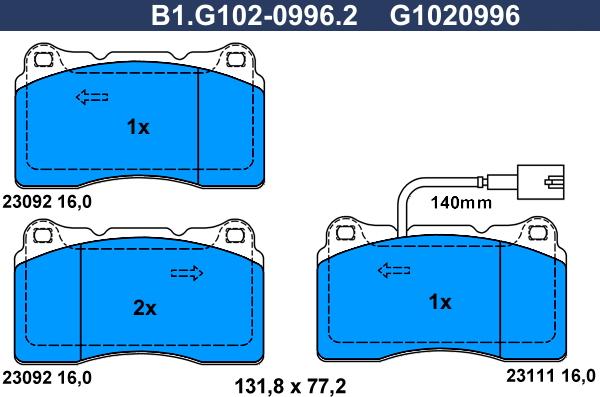 Galfer B1.G102-0996.2 - Kit pastiglie freno, Freno a disco autozon.pro