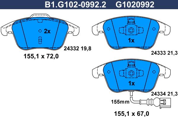 Galfer B1.G102-0992.2 - Kit pastiglie freno, Freno a disco autozon.pro