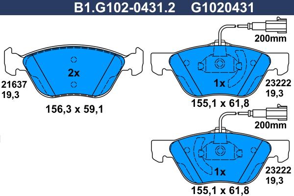 Galfer B1.G102-0431.2 - Kit pastiglie freno, Freno a disco autozon.pro