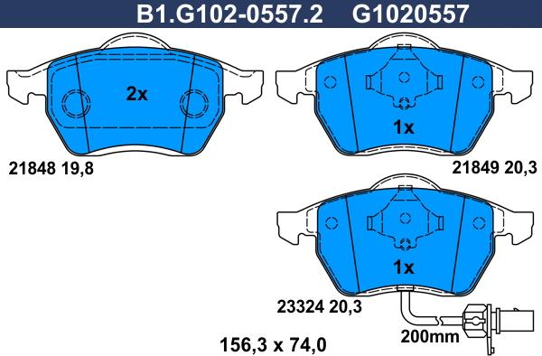 Galfer B1.G102-0557.2 - Kit pastiglie freno, Freno a disco autozon.pro