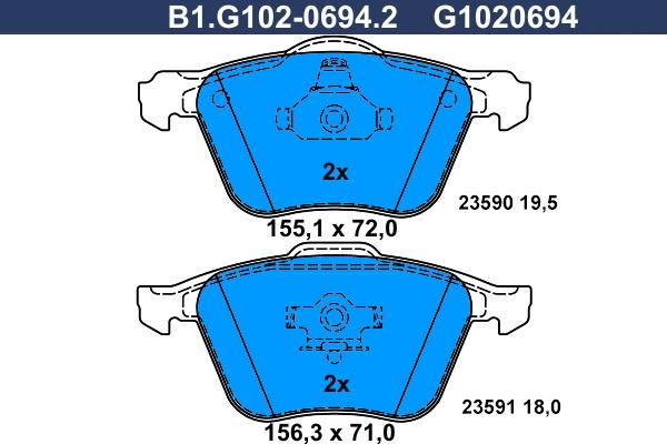 Galfer B1.G102-0694.2 - Kit pastiglie freno, Freno a disco autozon.pro