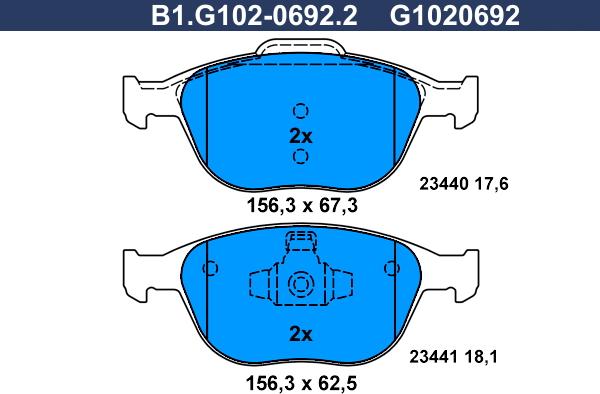 Galfer B1.G102-0692.2 - Kit pastiglie freno, Freno a disco autozon.pro