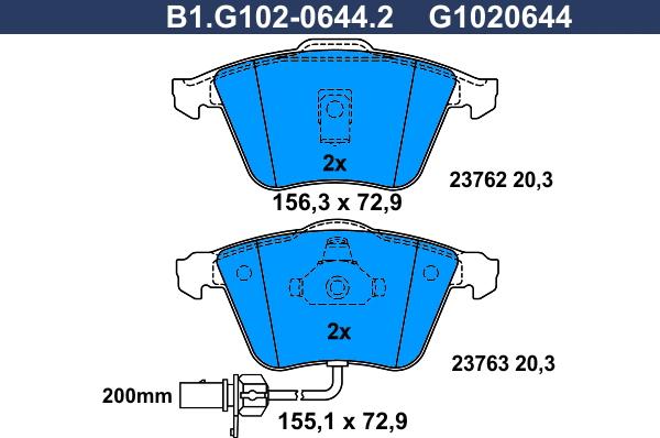 Galfer B1.G102-0644.2 - Kit pastiglie freno, Freno a disco autozon.pro