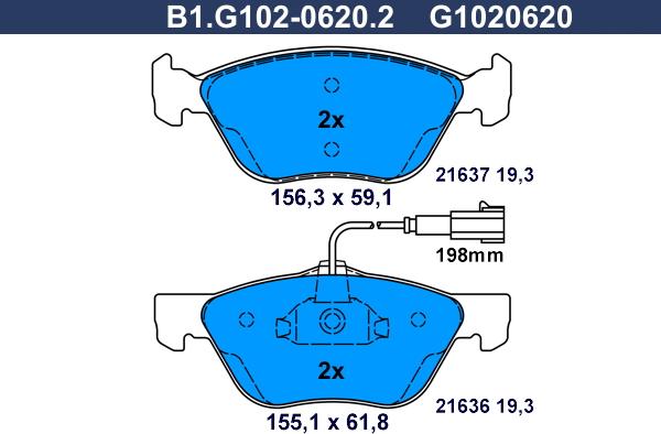 Galfer B1.G102-0620.2 - Kit pastiglie freno, Freno a disco autozon.pro