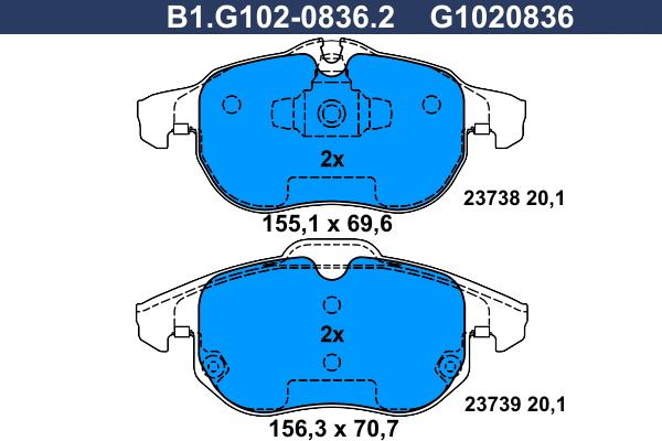 Galfer B1.G102-0836.2 - Kit pastiglie freno, Freno a disco autozon.pro