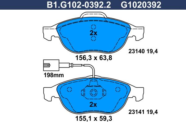 Galfer B1.G102-0392.2 - Kit pastiglie freno, Freno a disco autozon.pro