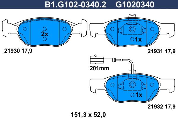 Galfer B1.G102-0340.2 - Kit pastiglie freno, Freno a disco autozon.pro