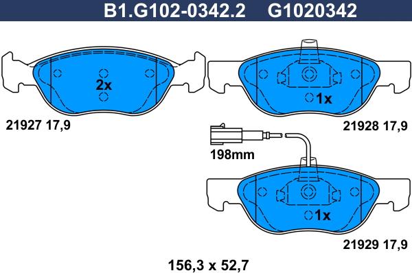 Galfer B1.G102-0342.2 - Kit pastiglie freno, Freno a disco autozon.pro