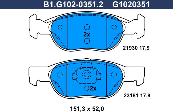 Galfer B1.G102-0351.2 - Kit pastiglie freno, Freno a disco autozon.pro