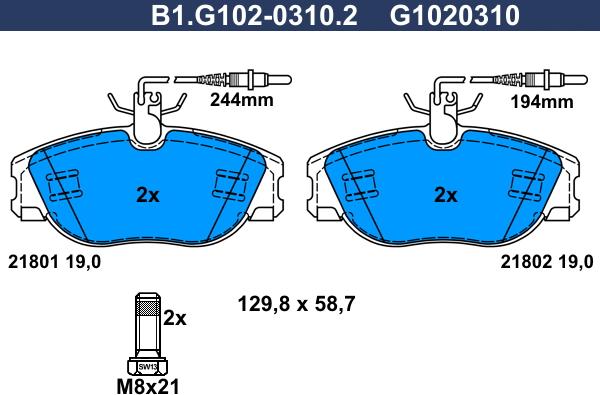 Galfer B1.G102-0310.2 - Kit pastiglie freno, Freno a disco autozon.pro