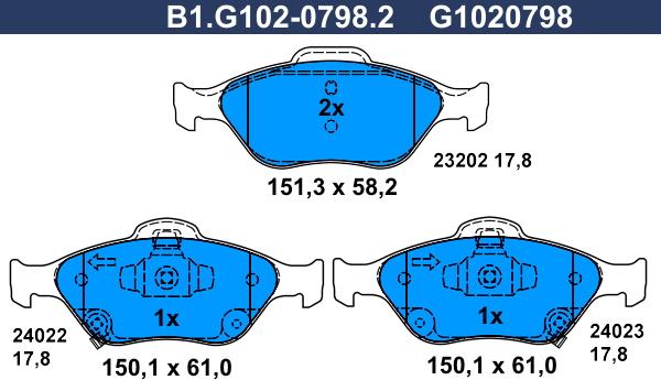 Galfer B1.G102-0798.2 - Kit pastiglie freno, Freno a disco autozon.pro