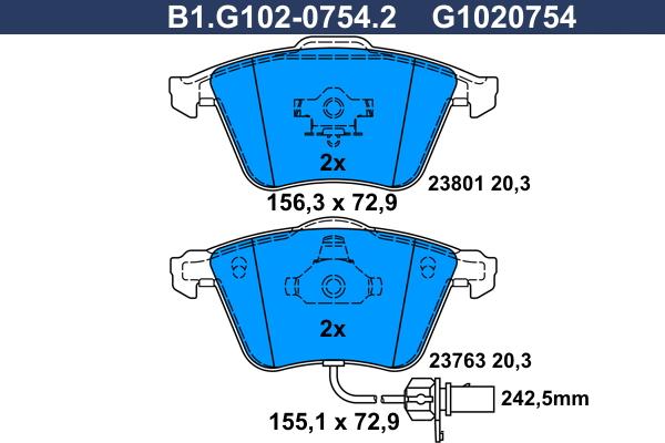 Galfer B1.G102-0754.2 - Kit pastiglie freno, Freno a disco autozon.pro