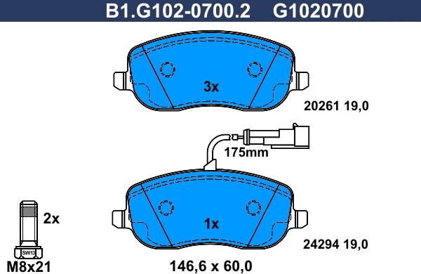 Galfer B1.G102-0700.2 - Kit pastiglie freno, Freno a disco autozon.pro