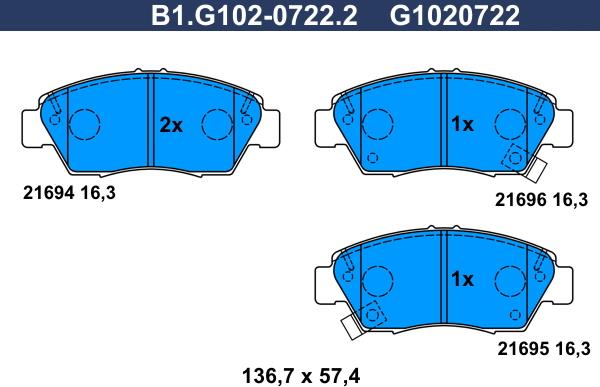 Galfer B1.G102-0722.2 - Kit pastiglie freno, Freno a disco autozon.pro