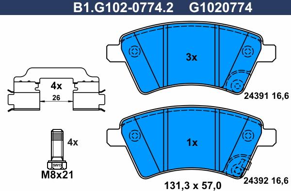 Galfer B1.G102-0774.2 - Kit pastiglie freno, Freno a disco autozon.pro