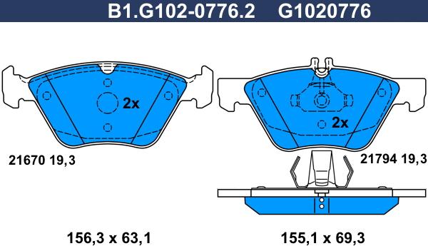 Galfer B1.G102-0776.2 - Kit pastiglie freno, Freno a disco autozon.pro