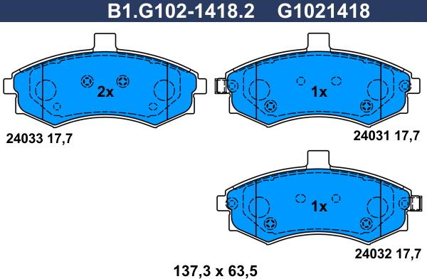 Galfer B1.G102-1418.2 - Kit pastiglie freno, Freno a disco autozon.pro