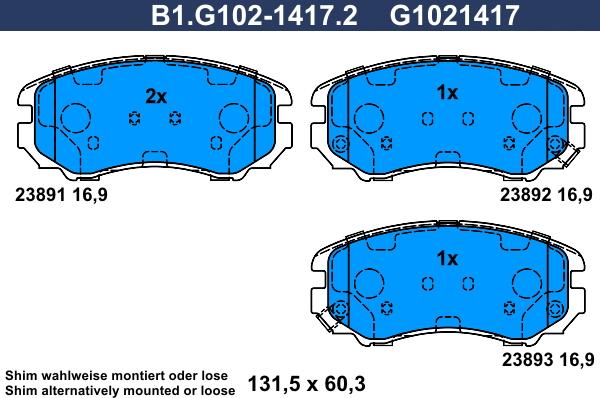 Galfer B1.G102-1417.2 - Kit pastiglie freno, Freno a disco autozon.pro