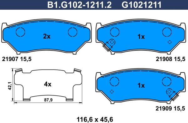 Galfer B1.G102-1211.2 - Kit pastiglie freno, Freno a disco autozon.pro