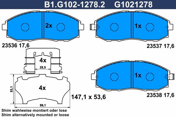 Galfer B1.G102-1278.2 - Kit pastiglie freno, Freno a disco autozon.pro