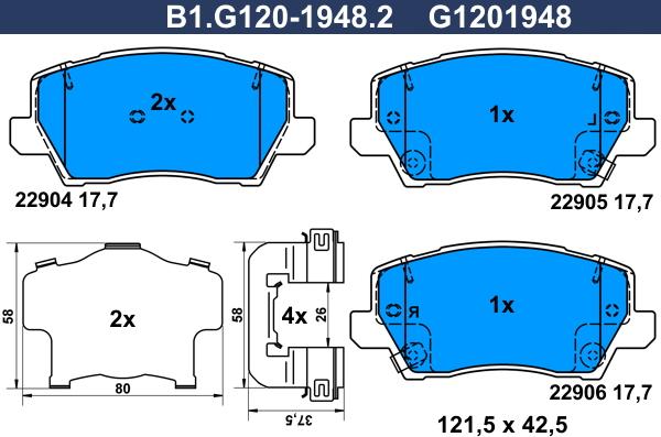 Galfer B1.G120-1948.2 - Kit pastiglie freno, Freno a disco autozon.pro