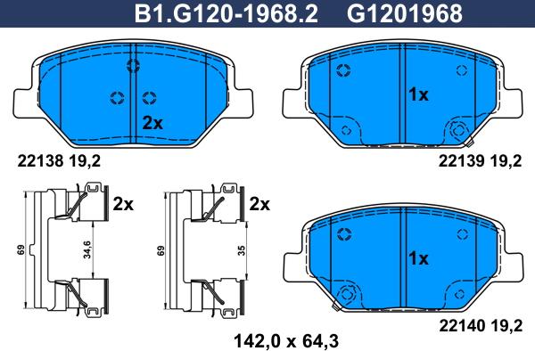 Galfer B1.G120-1968.2 - Kit pastiglie freno, Freno a disco autozon.pro