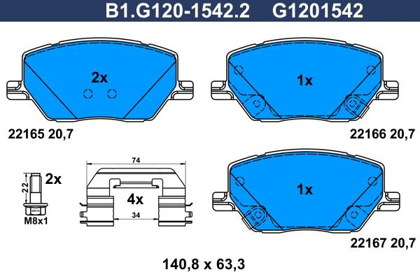 Galfer B1.G120-1542.2 - Kit pastiglie freno, Freno a disco autozon.pro