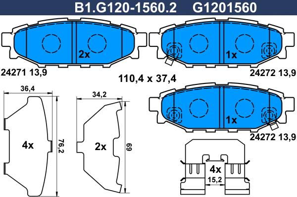 Galfer B1.G120-1560.2 - Kit pastiglie freno, Freno a disco autozon.pro