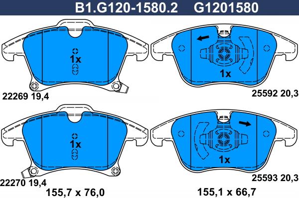 Galfer B1.G120-1580.2 - Kit pastiglie freno, Freno a disco autozon.pro