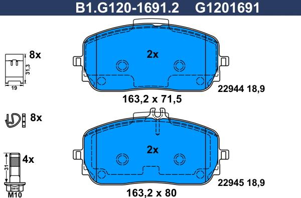 Galfer B1.G120-1691.2 - Kit pastiglie freno, Freno a disco autozon.pro