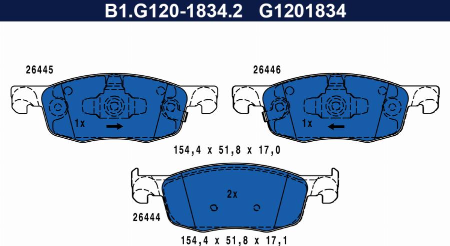 Galfer B1.G120-1834.2 - Kit pastiglie freno, Freno a disco autozon.pro