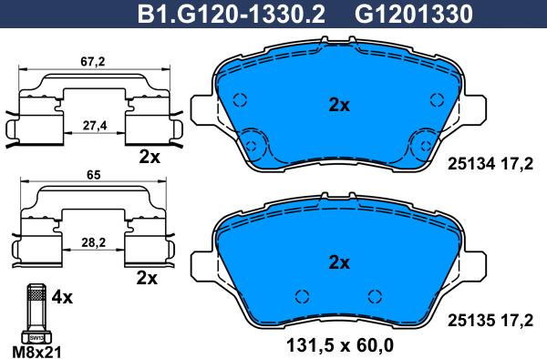 Galfer B1.G120-1330.2 - Kit pastiglie freno, Freno a disco autozon.pro