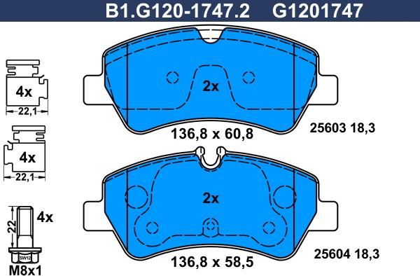 Galfer B1.G120-1747.2 - Kit pastiglie freno, Freno a disco autozon.pro