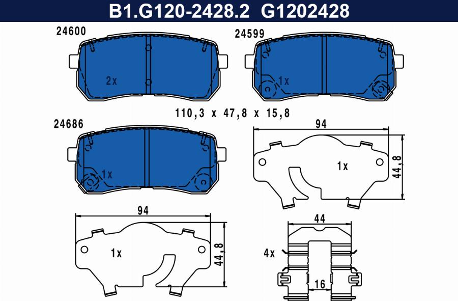 Galfer B1.G120-2428.2 - Kit pastiglie freno, Freno a disco autozon.pro