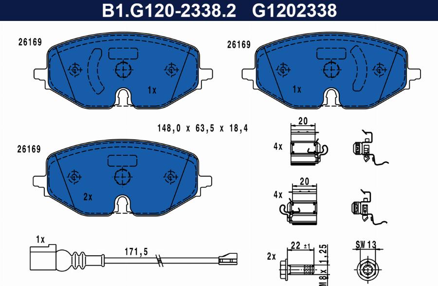 Galfer B1.G120-2338.2 - Kit pastiglie freno, Freno a disco autozon.pro