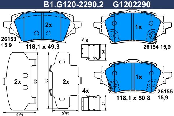 Galfer B1.G120-2290.2 - Kit pastiglie freno, Freno a disco autozon.pro