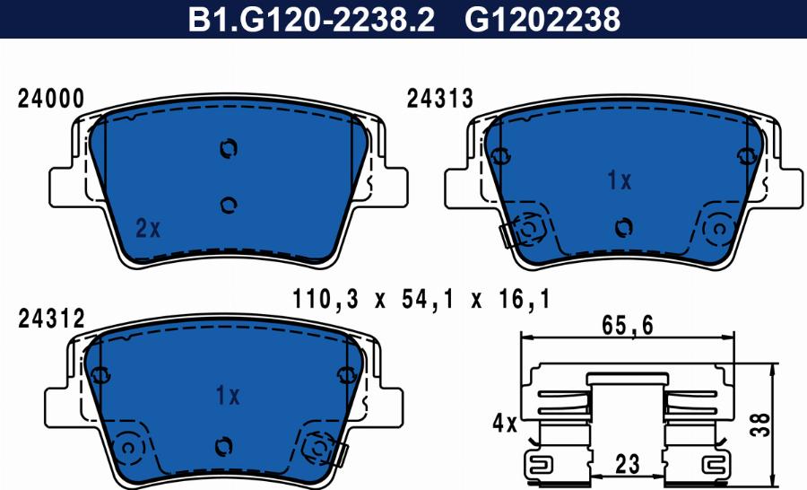 Galfer B1.G120-2238.2 - Kit pastiglie freno, Freno a disco autozon.pro