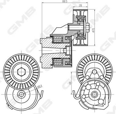 GMB GAT22450 - Tendicinghia, Cinghia Poly-V autozon.pro