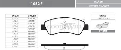 GoodWill 1052 F - Kit pastiglie freno, Freno a disco autozon.pro