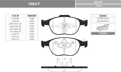 GoodWill 1003 F - Kit pastiglie freno, Freno a disco autozon.pro