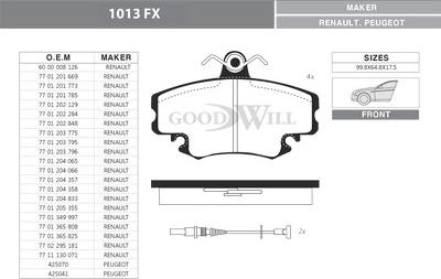 GoodWill 1013 FX - Kit pastiglie freno, Freno a disco autozon.pro