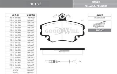 GoodWill 1013 F - Kit pastiglie freno, Freno a disco autozon.pro