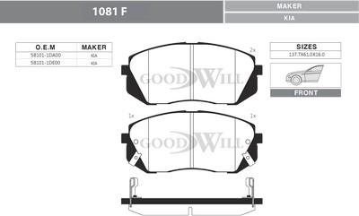 GoodWill 1081 F - Kit pastiglie freno, Freno a disco autozon.pro