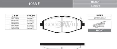 GoodWill 1033 F - Kit pastiglie freno, Freno a disco autozon.pro