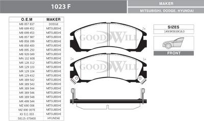 GoodWill 1023 F - Kit pastiglie freno, Freno a disco autozon.pro