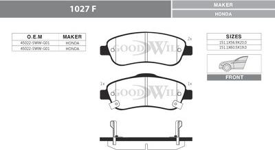 GoodWill 1027 F - Kit pastiglie freno, Freno a disco autozon.pro