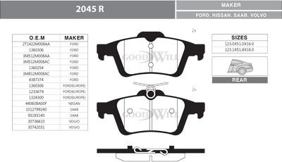 GoodWill 2045/1 R - Kit pastiglie freno, Freno a disco autozon.pro