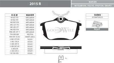 GoodWill 2015 R - Kit pastiglie freno, Freno a disco autozon.pro