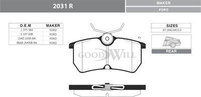 GoodWill 2031 R - Kit pastiglie freno, Freno a disco autozon.pro